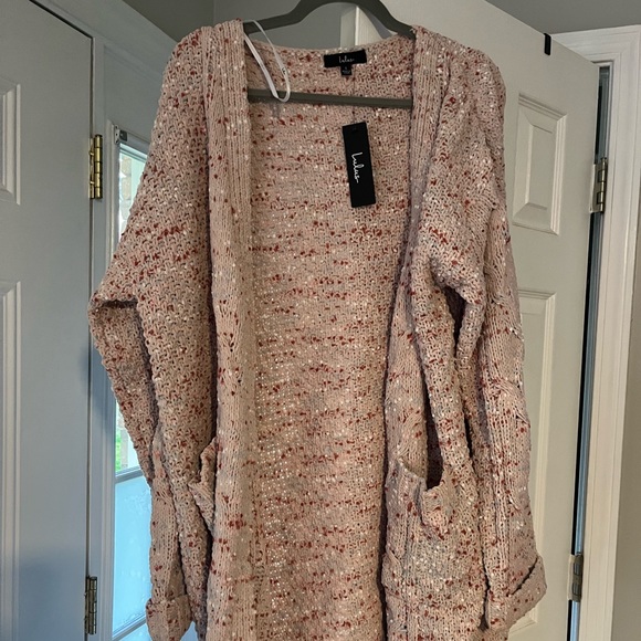 BNWT Lulus Cabin Trip Beige Multi Oversized Cardigan size Large - Picture 2 of 2